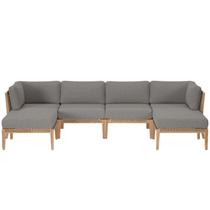 Clearwater 6-Piece Outdoor Patio Teak Wood Sectional Sofa in Gray Graphite by Modway (6122)