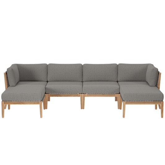 Clearwater 6-Piece Outdoor Patio Teak Wood Sectional Sofa in Gray Graphite by Modway (6122)
