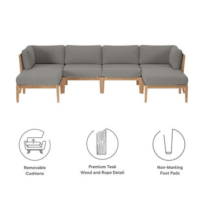 Clearwater 6-Piece Outdoor Patio Teak Wood Sectional Sofa in Gray Graphite by Modway (6122)