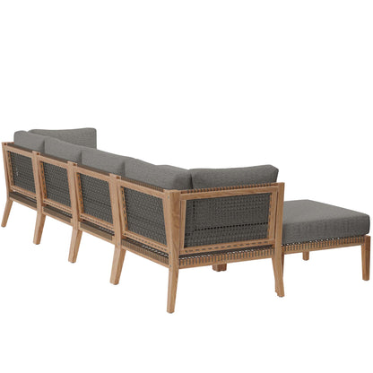 Clearwater 6-Piece Outdoor Patio Teak Wood Sectional Sofa in Gray Graphite by Modway (6122)