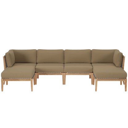 Clearwater 6-Piece Outdoor Patio Teak Wood Sectional Sofa in Gray Light Brown by Modway (6122)