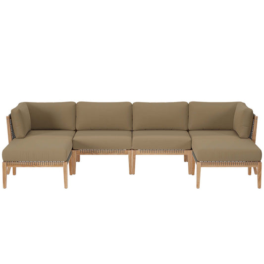 Clearwater 6-Piece Outdoor Patio Teak Wood Sectional Sofa in Gray Light Brown by Modway (6122)