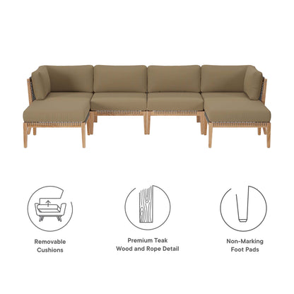 Clearwater 6-Piece Outdoor Patio Teak Wood Sectional Sofa in Gray Light Brown by Modway (6122)