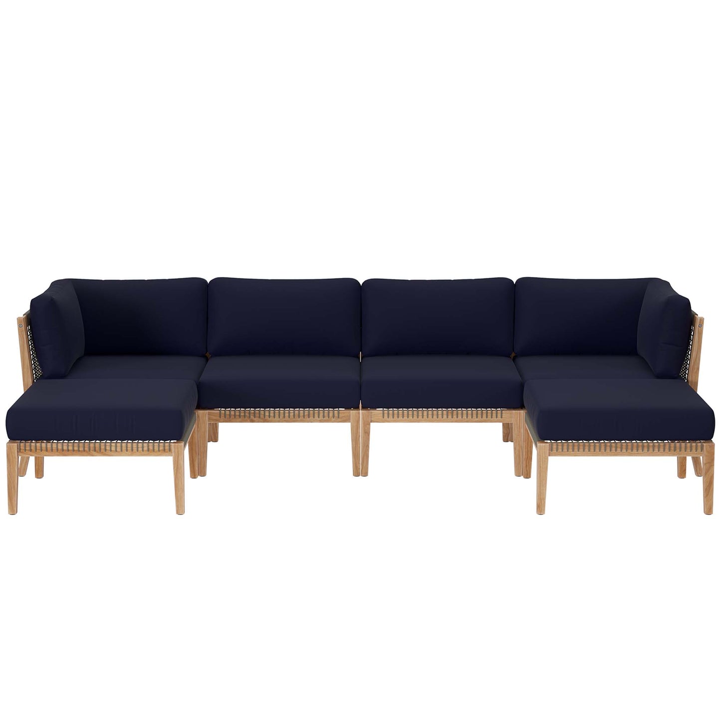 Clearwater 6-Piece Outdoor Patio Teak Wood Sectional Sofa in Gray Navy by Modway (6122)