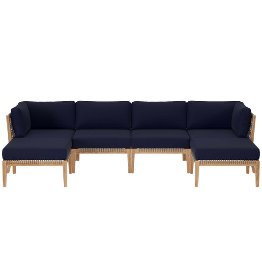 Clearwater 6-Piece Outdoor Patio Teak Wood Sectional Sofa in Gray Navy by Modway (6122)