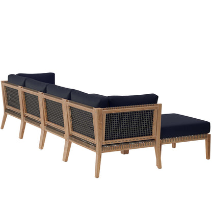 Clearwater 6-Piece Outdoor Patio Teak Wood Sectional Sofa in Gray Navy by Modway (6122)