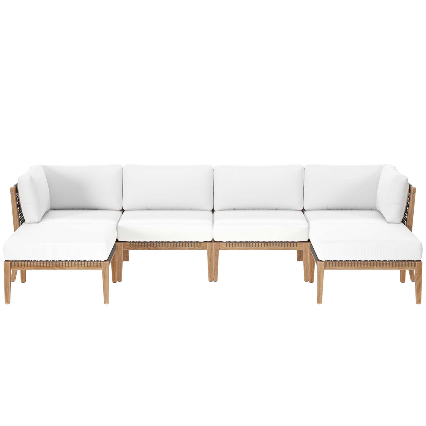 Clearwater 6-Piece Outdoor Patio Teak Wood Sectional Sofa in Gray White by Modway (6122)