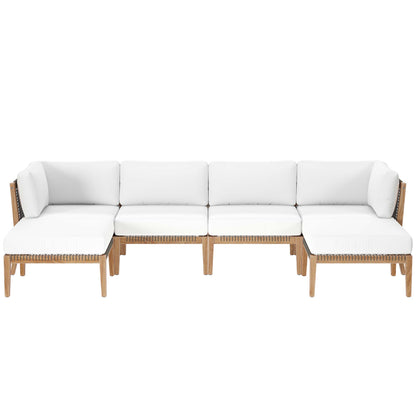 Clearwater 6-Piece Outdoor Patio Teak Wood Sectional Sofa in Gray White by Modway (6122)