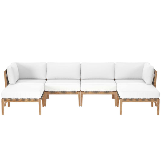 Clearwater 6-Piece Outdoor Patio Teak Wood Sectional Sofa in Gray White by Modway (6122)