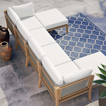 Clearwater 6-Piece Outdoor Patio Teak Wood Sectional Sofa in Gray White by Modway (6122)