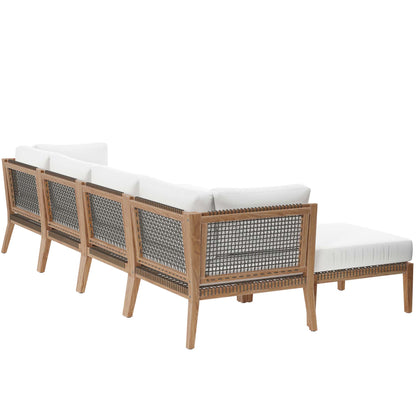 Clearwater 6-Piece Outdoor Patio Teak Wood Sectional Sofa in Gray White by Modway (6122)