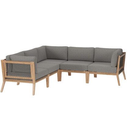 Clearwater 5-Piece Outdoor Patio Teak Wood Sectional Sofa in Gray Graphite by Modway (6123)