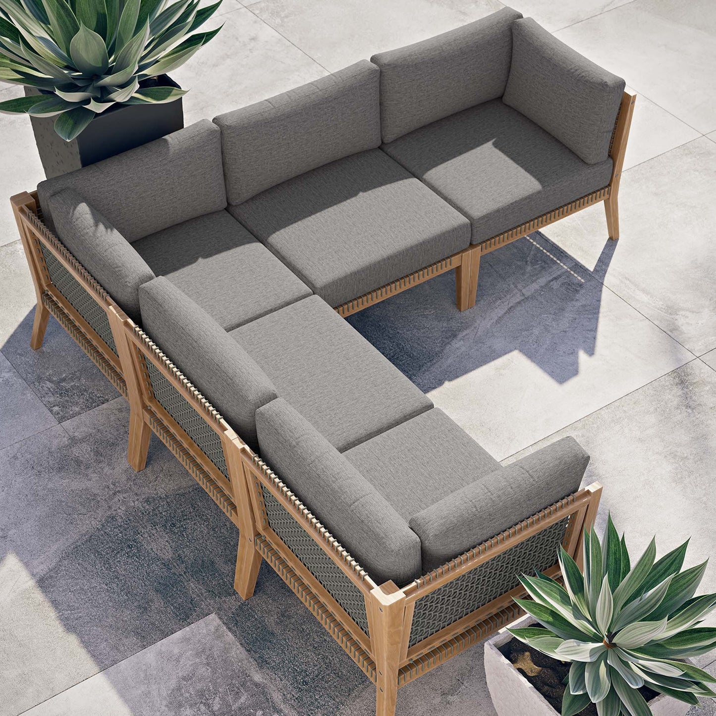 Clearwater 5-Piece Outdoor Patio Teak Wood Sectional Sofa in Gray Graphite by Modway (6123)