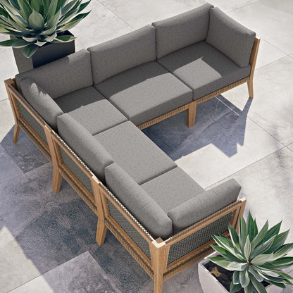 Clearwater 5-Piece Outdoor Patio Teak Wood Sectional Sofa in Gray Graphite by Modway (6123)