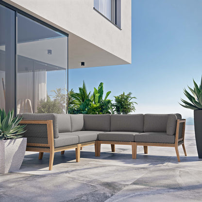 Clearwater 5-Piece Outdoor Patio Teak Wood Sectional Sofa in Gray Graphite by Modway (6123)