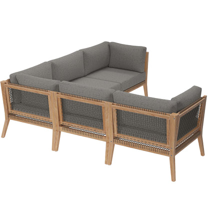 Clearwater 5-Piece Outdoor Patio Teak Wood Sectional Sofa in Gray Graphite by Modway (6123)