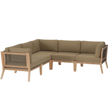 Clearwater 5-Piece Outdoor Patio Teak Wood Sectional Sofa in Gray Light Brown by Modway (6123)