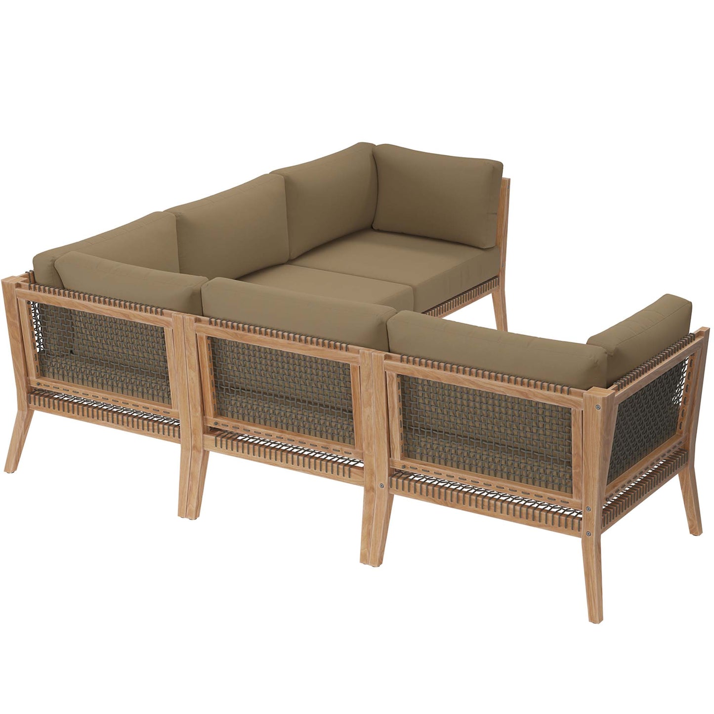 Clearwater 5-Piece Outdoor Patio Teak Wood Sectional Sofa in Gray Light Brown by Modway (6123)