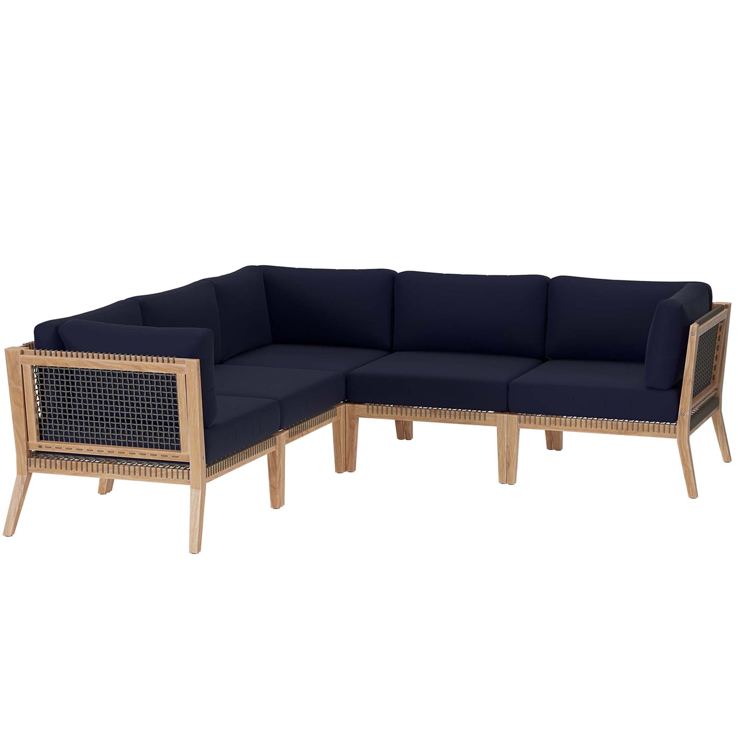 Clearwater 5-Piece Outdoor Patio Teak Wood Sectional Sofa in Gray Navy by Modway (6123)