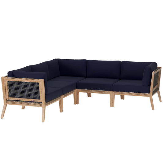 Clearwater 5-Piece Outdoor Patio Teak Wood Sectional Sofa in Gray Navy by Modway (6123)