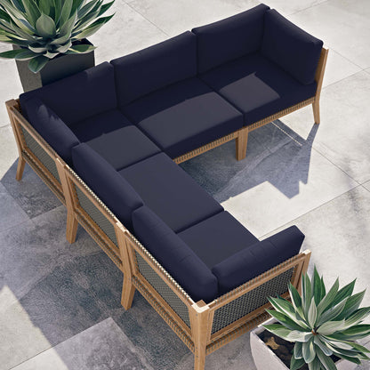 Clearwater 5-Piece Outdoor Patio Teak Wood Sectional Sofa in Gray Navy by Modway (6123)