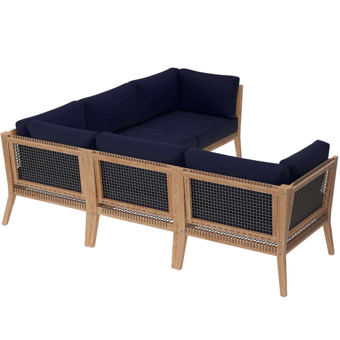 Clearwater 5-Piece Outdoor Patio Teak Wood Sectional Sofa in Gray Navy by Modway (6123)