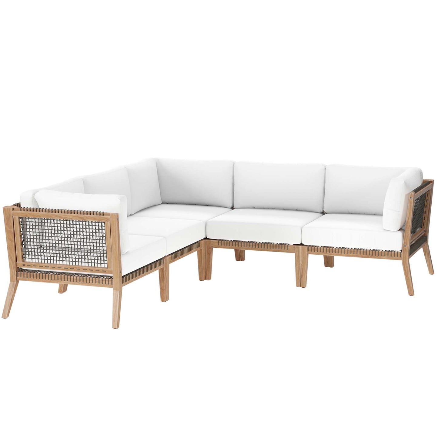 Clearwater 5-Piece Outdoor Patio Teak Wood Sectional Sofa in Gray White by Modway (6123)