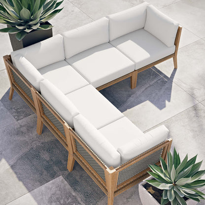 Clearwater 5-Piece Outdoor Patio Teak Wood Sectional Sofa in Gray White by Modway (6123)
