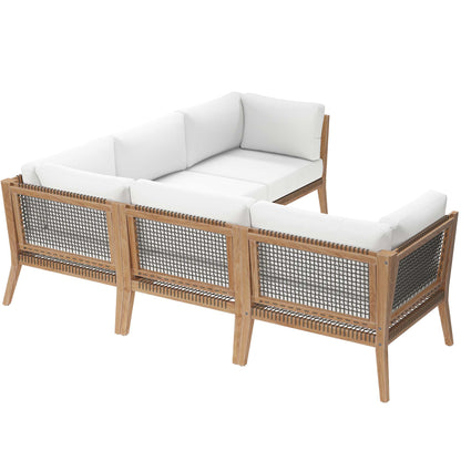 Clearwater 5-Piece Outdoor Patio Teak Wood Sectional Sofa in Gray White by Modway (6123)