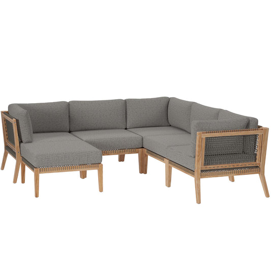 Clearwater 6-Piece Outdoor Patio Teak Wood Sectional Sofa in Gray Graphite by Modway (6124)