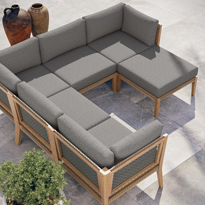 Clearwater 6-Piece Outdoor Patio Teak Wood Sectional Sofa in Gray Graphite by Modway (6124)