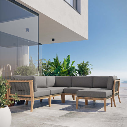 Clearwater 6-Piece Outdoor Patio Teak Wood Sectional Sofa in Gray Graphite by Modway (6124)