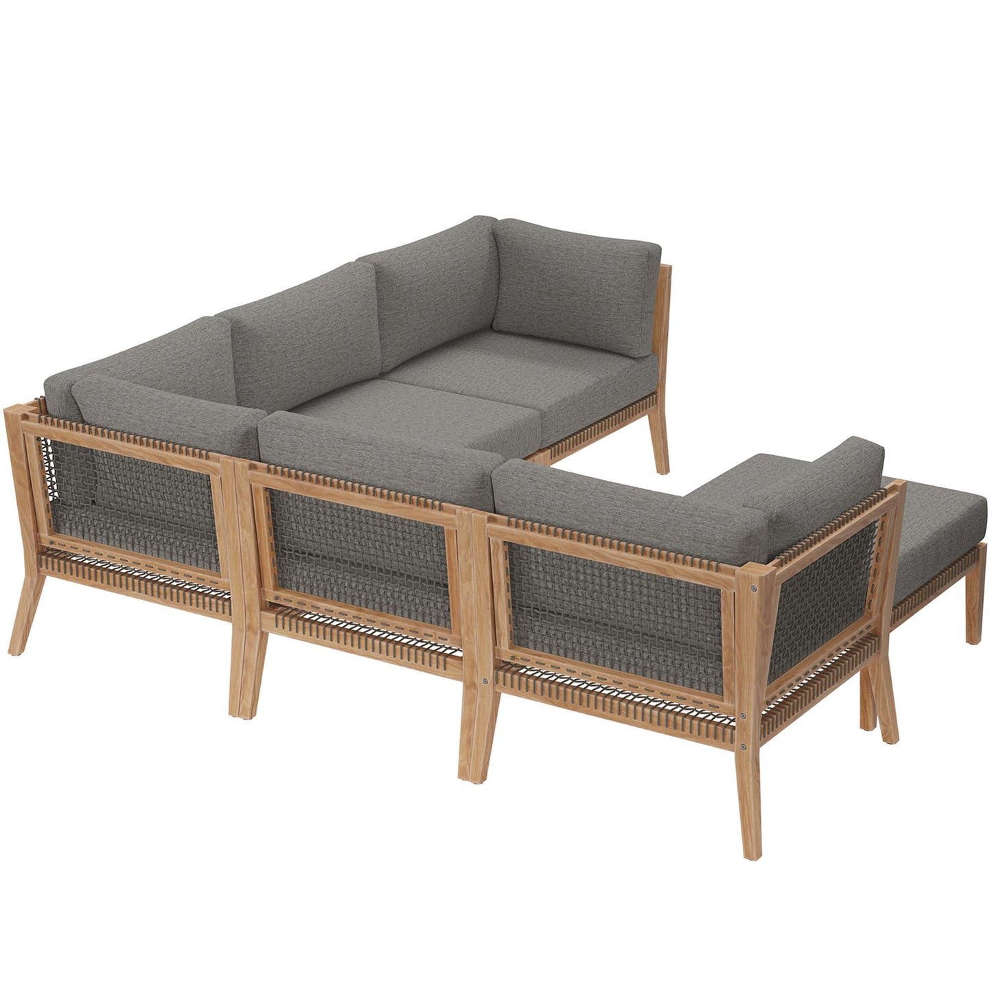 Clearwater 6-Piece Outdoor Patio Teak Wood Sectional Sofa in Gray Graphite by Modway (6124)