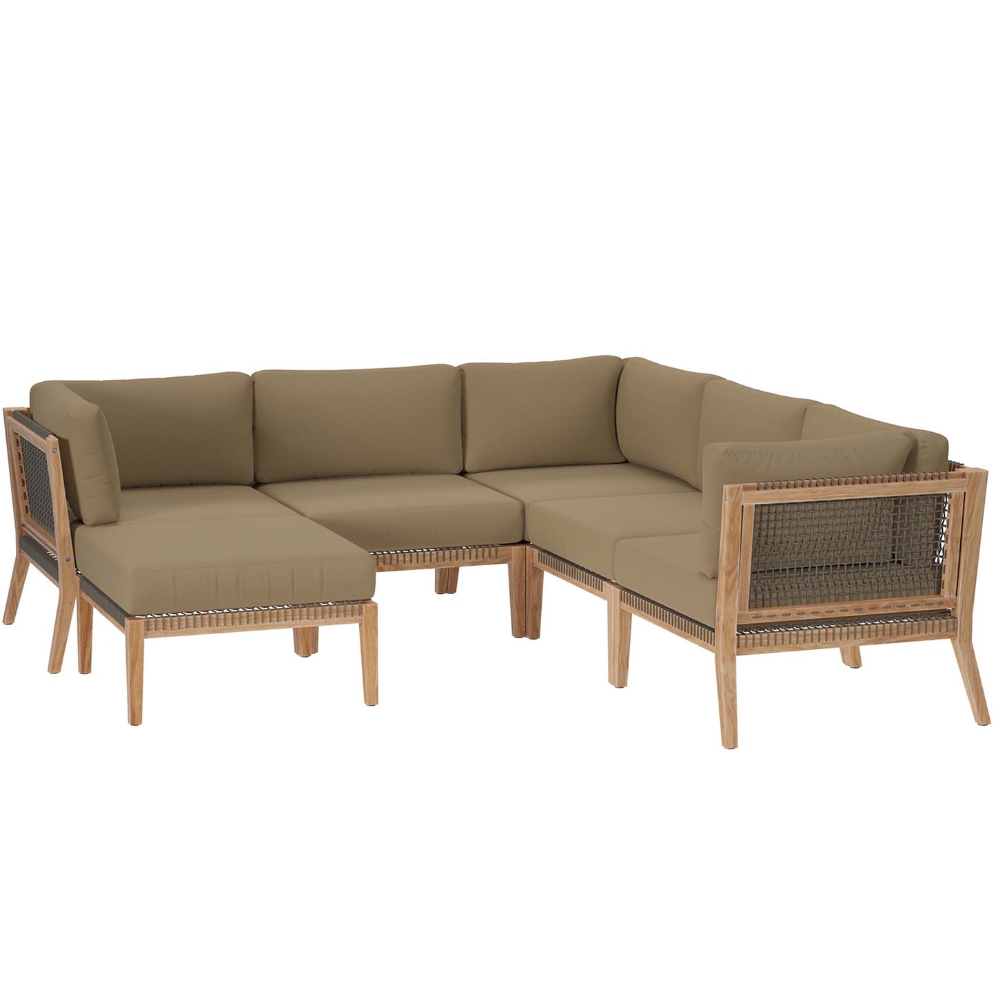 Clearwater 6-Piece Outdoor Patio Teak Wood Sectional Sofa in Gray Light Brown by Modway (6124)