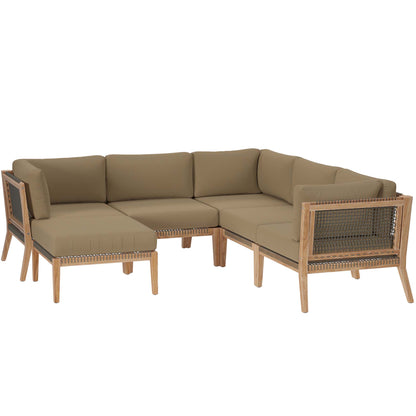 Clearwater 6-Piece Outdoor Patio Teak Wood Sectional Sofa in Gray Light Brown by Modway (6124)