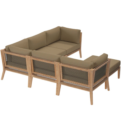 Clearwater 6-Piece Outdoor Patio Teak Wood Sectional Sofa in Gray Light Brown by Modway (6124)