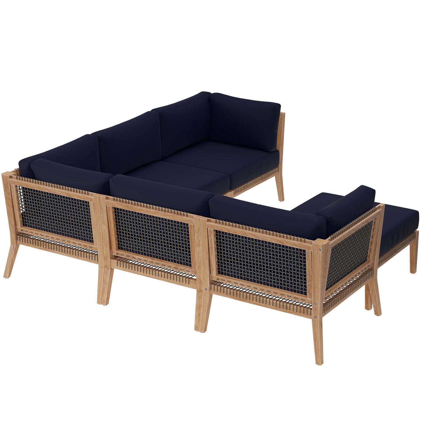 Clearwater 6-Piece Outdoor Patio Teak Wood Sectional Sofa in Gray Navy by Modway (6124)