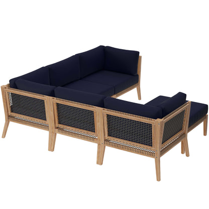 Clearwater 6-Piece Outdoor Patio Teak Wood Sectional Sofa in Gray Navy by Modway (6124)