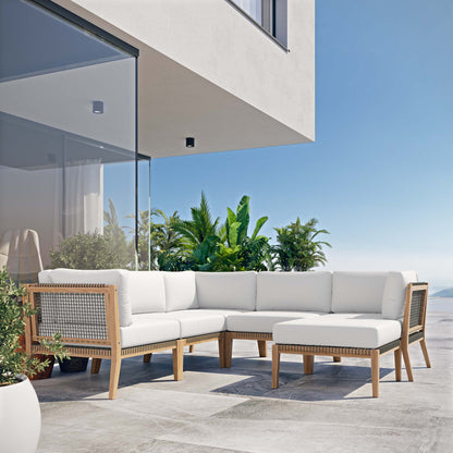 Clearwater 6-Piece Outdoor Patio Teak Wood Sectional Sofa in Gray White by Modway (6124)