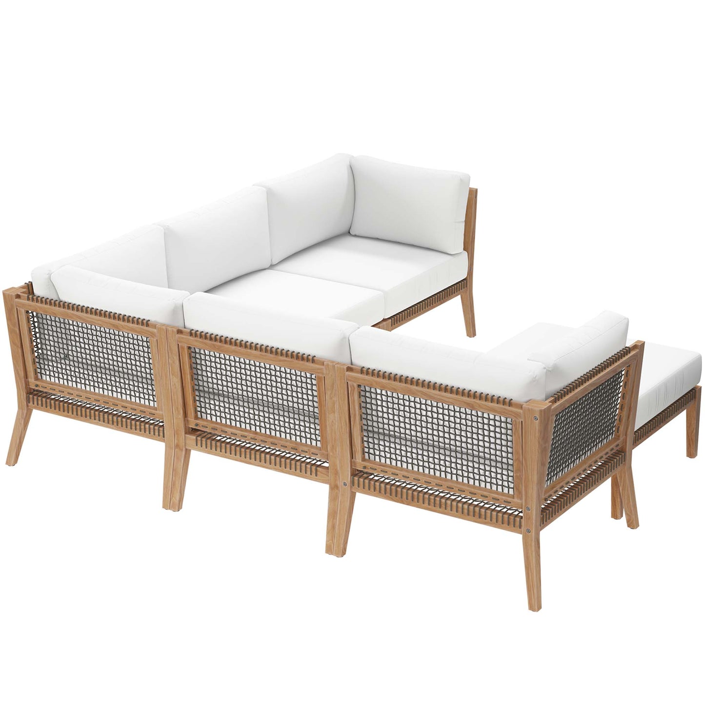 Clearwater 6-Piece Outdoor Patio Teak Wood Sectional Sofa in Gray White by Modway (6124)