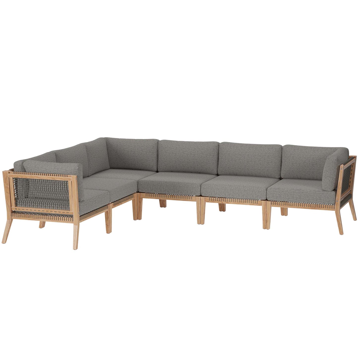 Clearwater 6-Piece Outdoor Patio Teak Wood Sectional Sofa in Gray Graphite by Modway (6125)