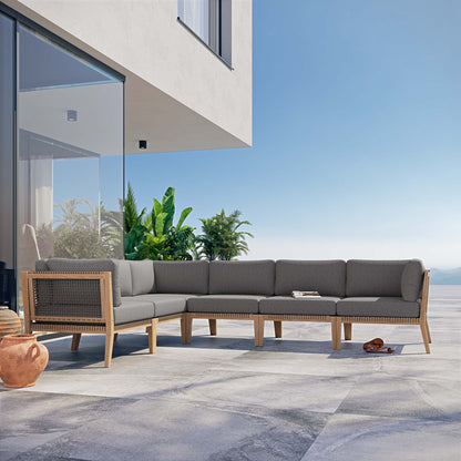 Clearwater 6-Piece Outdoor Patio Teak Wood Sectional Sofa in Gray Graphite by Modway (6125)