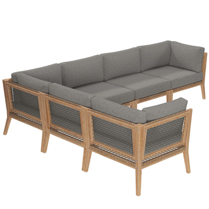 Clearwater 6-Piece Outdoor Patio Teak Wood Sectional Sofa in Gray Graphite by Modway (6125)