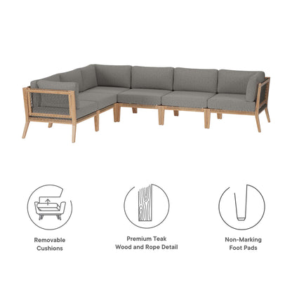 Clearwater 6-Piece Outdoor Patio Teak Wood Sectional Sofa in Gray Graphite by Modway (6125)
