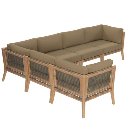 Clearwater 6-Piece Outdoor Patio Teak Wood Sectional Sofa in Gray Light Brown by Modway (6125)