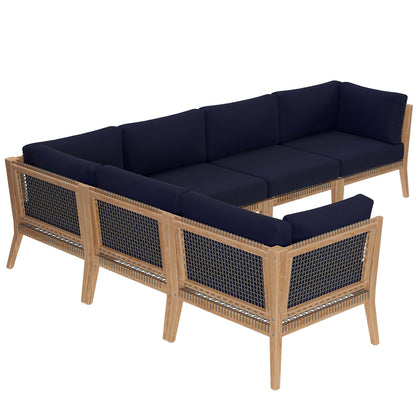 Clearwater 6-Piece Outdoor Patio Teak Wood Sectional Sofa in Gray Navy by Modway (6125)