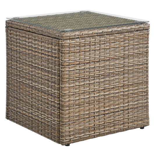 Convene Outdoor Patio Wicker Rattan Side Table in Brown by Modway