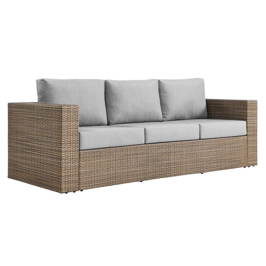 Convene Outdoor Patio Wicker Rattan Sofa in Cappuccino Gray by Modway
