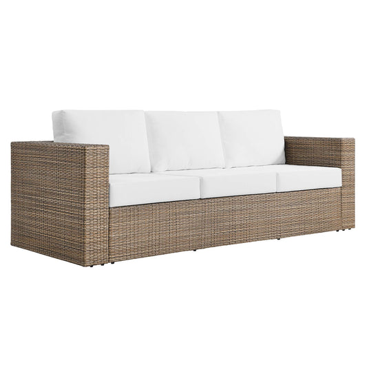 Convene Outdoor Patio Wicker Rattan Sofa in Cappuccino White by Modway