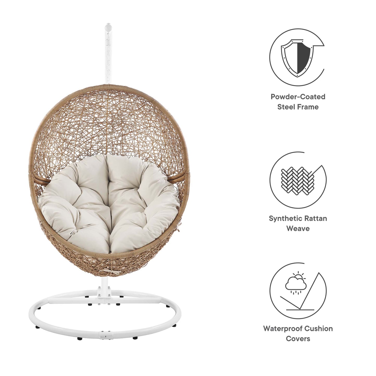 Encase Outdoor Patio Rattan Swing Chair in Cappuccino Beige by Modway (6262)